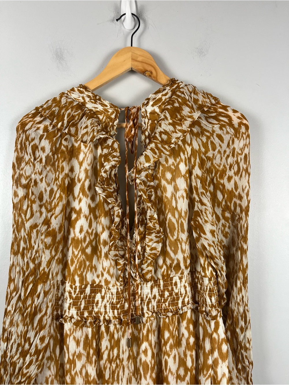 Anthropologie The Odetta Ruffled V-Neck maxi Dress size XL honey color - Picture 11 of 11